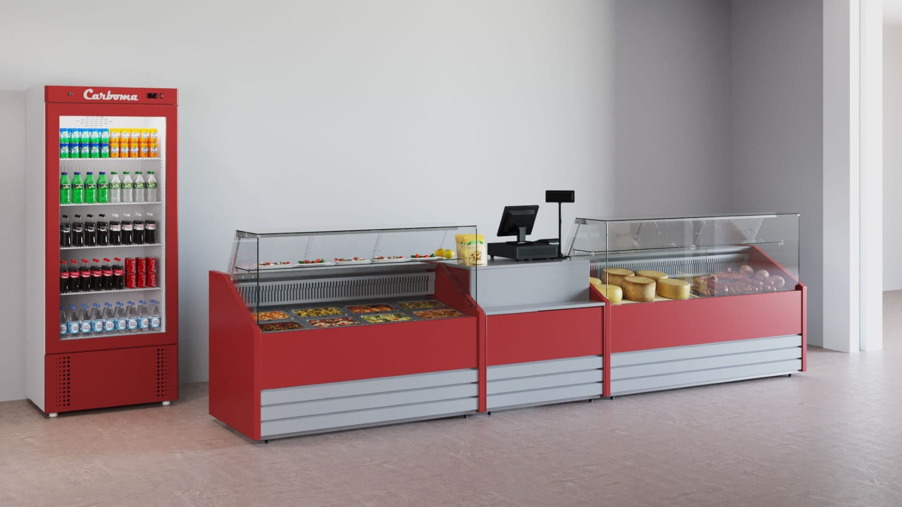 Холодильная витрина CARBOMA COLORE GC75 VM 1,5‑1 динамика 9006‑9003 